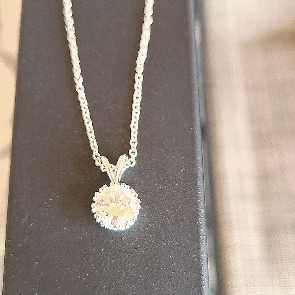 Cubic Zirconia Drop Necklace - Silver
